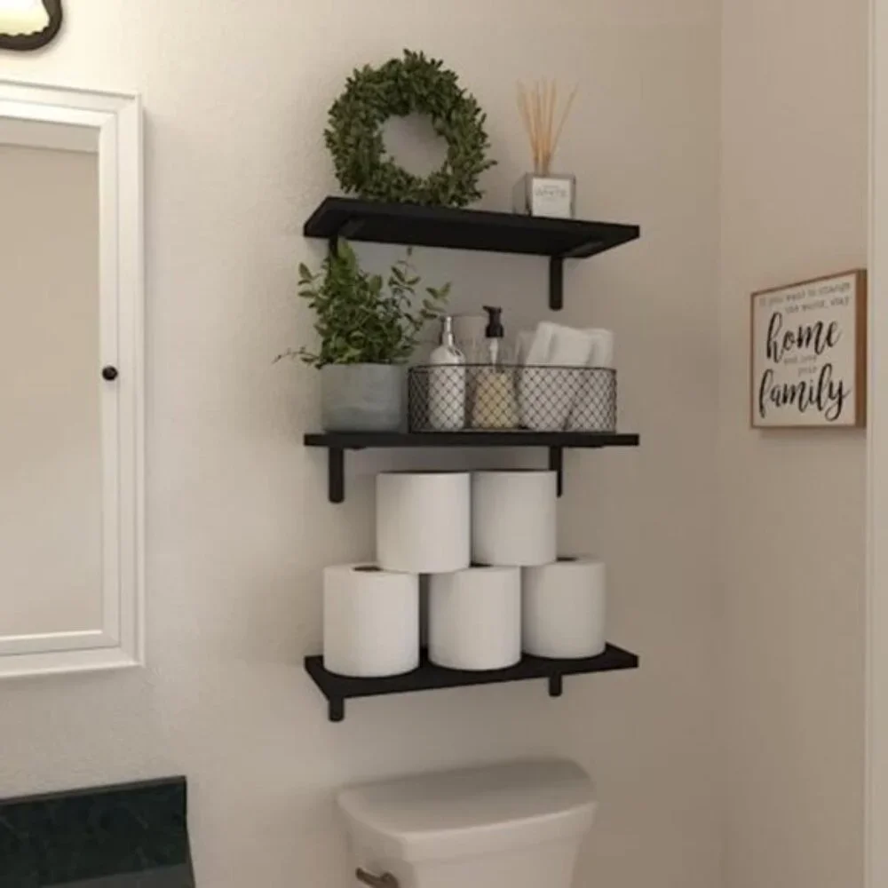 New Set of 6 Rustic Wood Floating Wall Shelves for Home Decoration